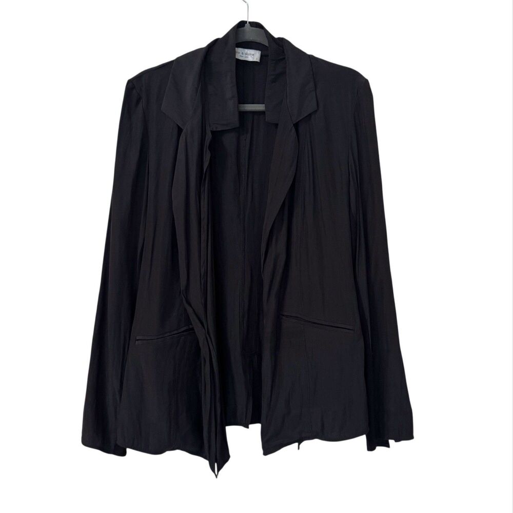 Lola & Sophie Cardigan Blazer Womens Small Black Open Layer Silky Minimalist